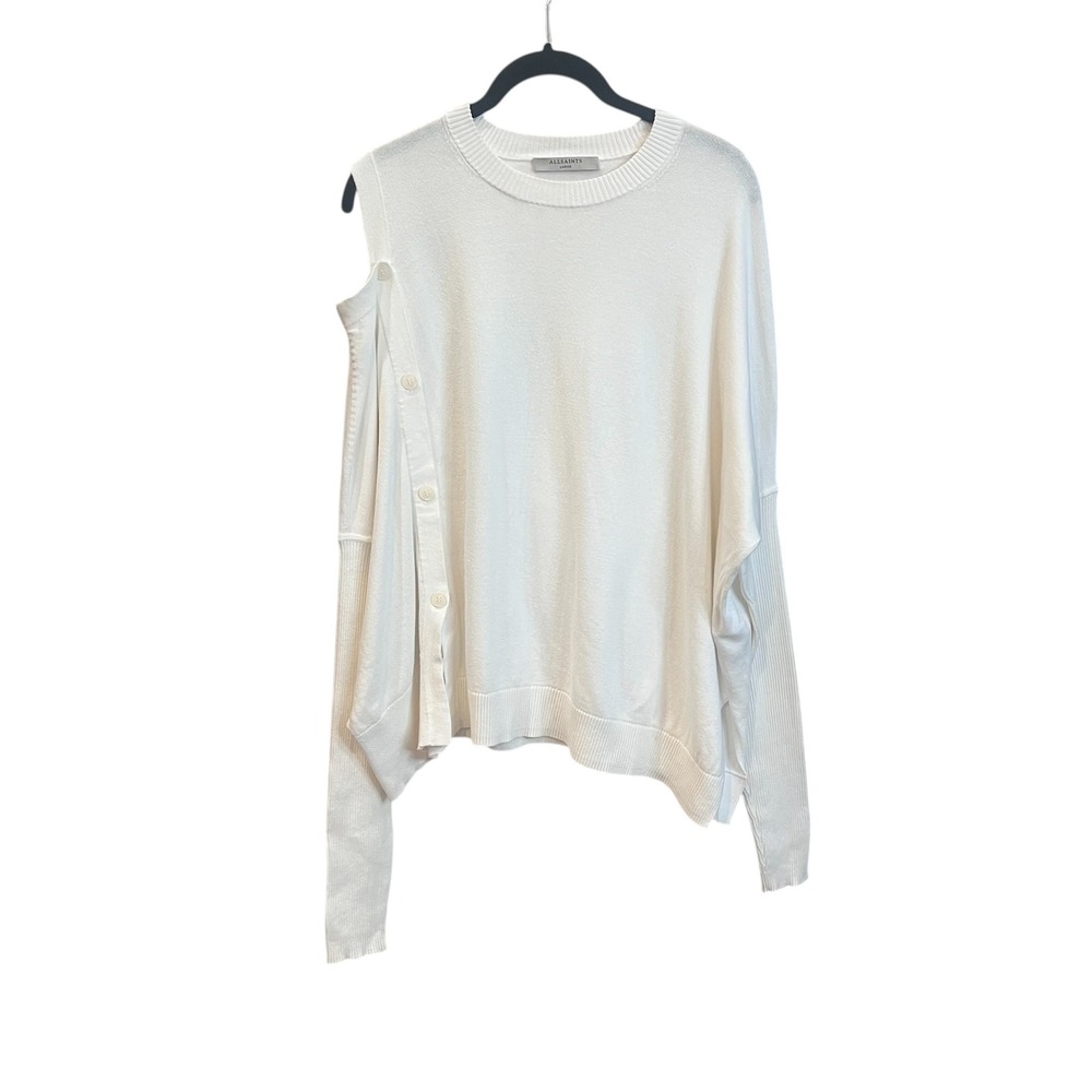 All Saints Open Shoulder Sweater Long Sleeve Minimalist Cotton Size Large